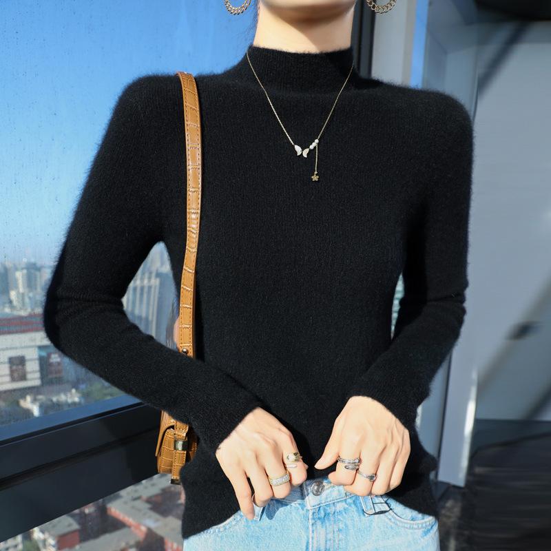 DAFIFY Women's Fashion Casual Fall Winter Solid Color Print Long Sleeve Half Turtleneck Sweaters