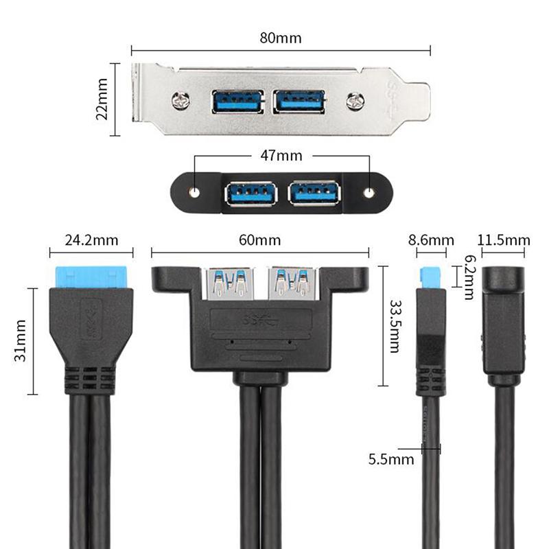 2Ports Usb 3.0 Back Panel To Motherboard 20Pin Header Connector With Pci Slot