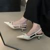 2025 Spring New French Small Heel Thin Heel Pointed Bow Bag Head Sandals with Skirt Hollow Women's Shoes