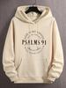 Stylish Psalms 91 Graphic Hoodie Loose Fit with Kangaroo Pocket Drawstring and Trendy Design