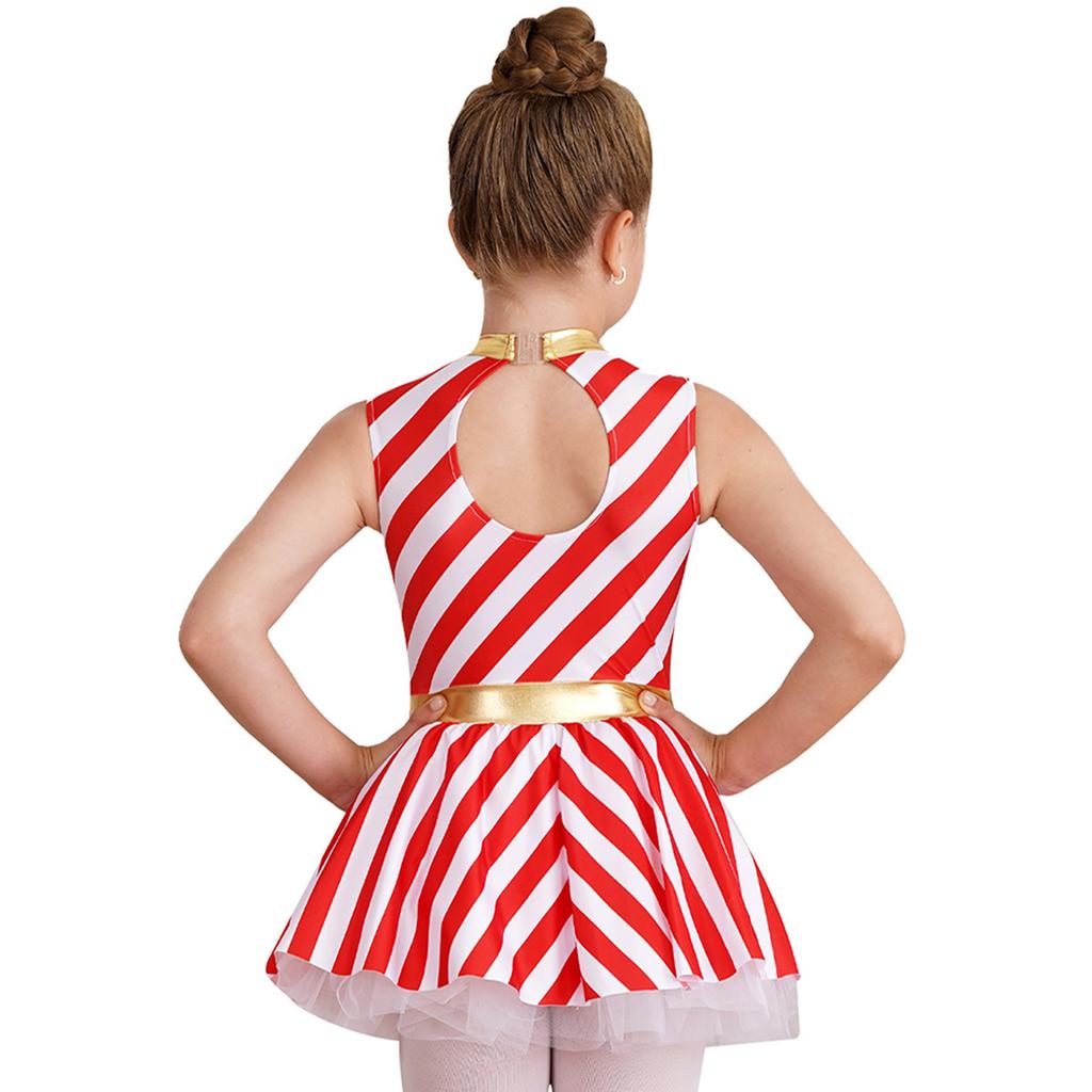 Детский рождественский костюм Санта-Клауса для девочек, платье-пачка без рукавов в полоску с принтом, платье-пачка, танцевальная одежда