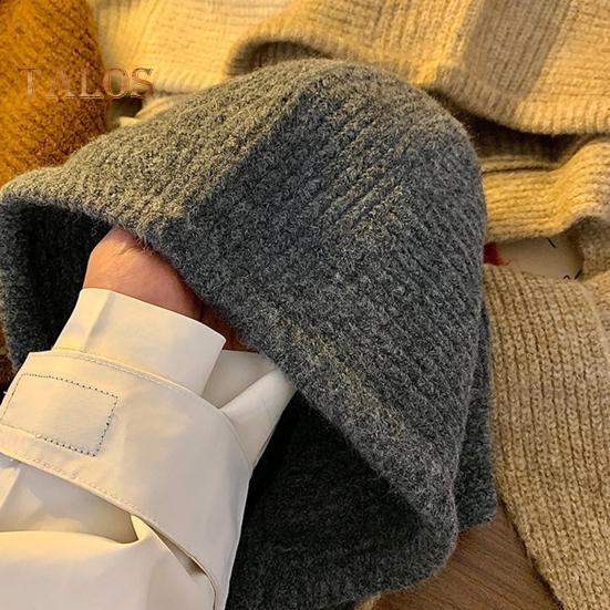 Женская Балаклава с встроенным шарфом, зимняя вязаная шапка, толстая защита ушей, однотонный ветрозащитный теплоизоляционный головной убор для походов и путешествий