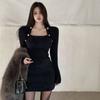 Knit Knitted Balck Bodycon Mini Dress Autumn Winter Korean Fashion Kpop Long Sleeve Short Dresses Streetwear