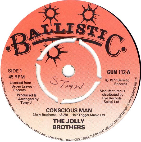 7-дюймовая пластинка JOLLY BROTHERS Conscious Man GUN112 Ballistic Recor 1977 UK Регги Ска Даб Б/у