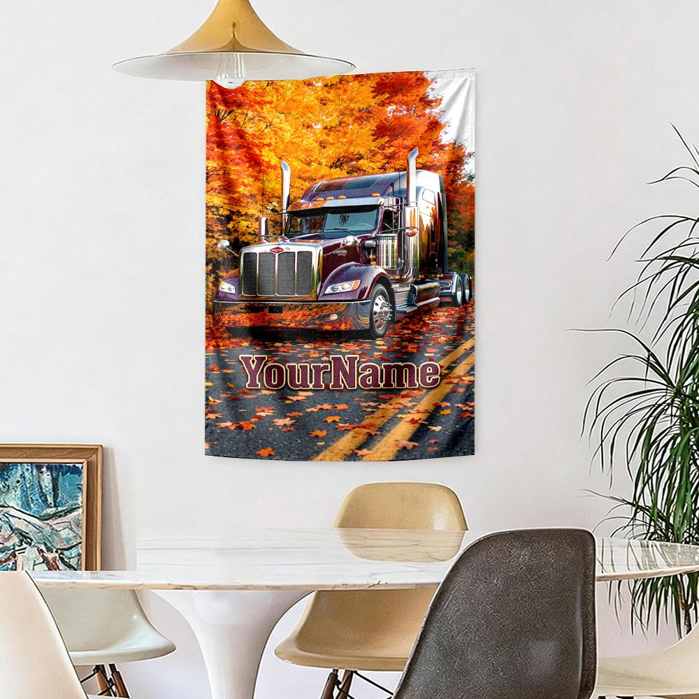 Peterbilt Heavy Trucks Custom Your Name Wall Decor Tapestry Art For Pet Memorial Birthdaywedding Party Backdrop Family Gift