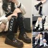 Mid-length Socks Winter Lolita Style Calf Covers with Lace-up Ribbons Bows for Cosplay Wear Anti-slip Knitted Leg for Sports