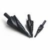 3-piece Set of High-speed Steel Nitrided Black Spiral Fluted Triangular Shank Titanium-plated Step Drills Metric Pagoda Drills