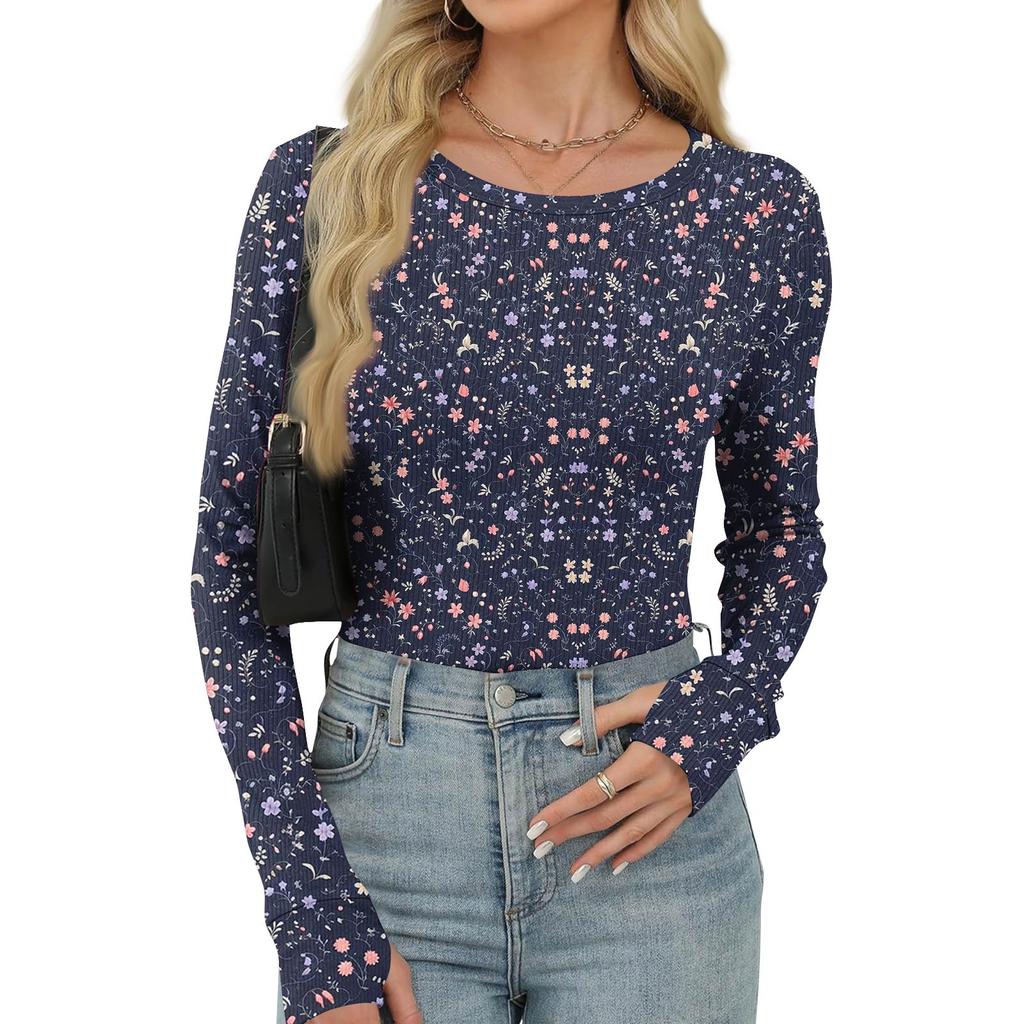 Женская и зимняя футболка с тонким низом, модная повседневная футболка с градиентным принтом и круглым вырезом, пуловер с длинным рукавом