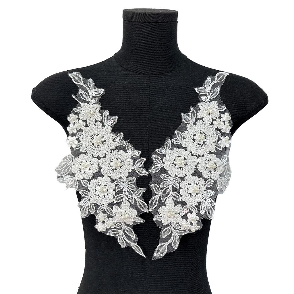 Hot-Selling Beaded Sequins Embroidered Front Neckline Patch Dress Wedding Dress Front Collar Diy Accessories