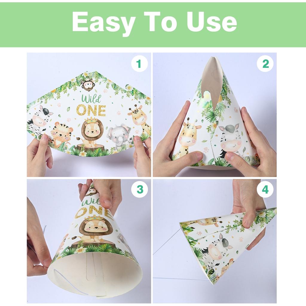 Wild One Бумажные шляпы Шляпа с изображением животных в джунглях Декор для вечеринки по случаю дня рождения Детский лес День рождения Baby Shower Товары для вечеринки Декор для домашней вечеринки