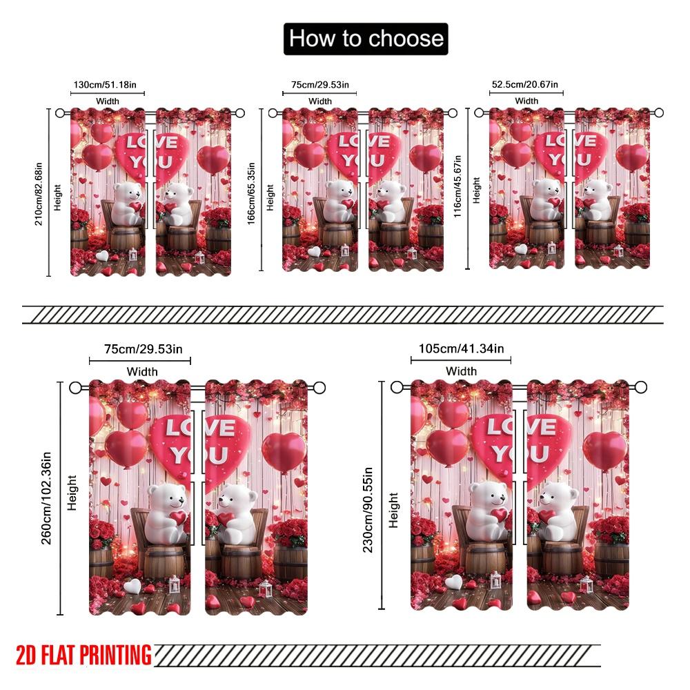 2 шт., 2D печать на ткани Занавеска Популярный медведь День святого Валентина Прочная 100% полиэстеровая ткань (без удилища) Внутренние украшения для