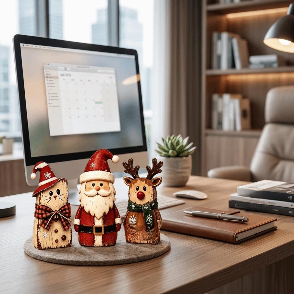 1/3pcs Reindeer Santa Claus Figurine Decor Wooden Christmas Decoration Christmas Party