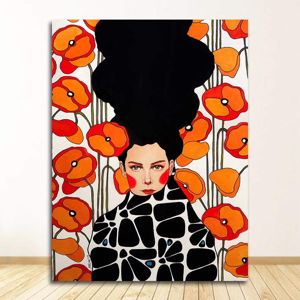 Abstract Girl Hair Flower Bird Posters and Prints Vintage Wall Art Canvas Painting Wall Pictures for Living Room Decor