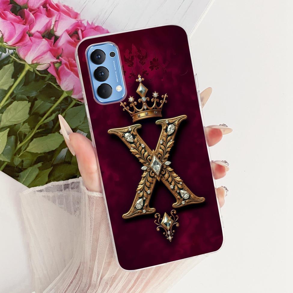 Transparent For Oppo Reno4 4G Case CPH2113 Luxury Crown A-Z Letters 2D Flat Pattern Soft Bumper For Oppo Reno 4 4G Phone Case