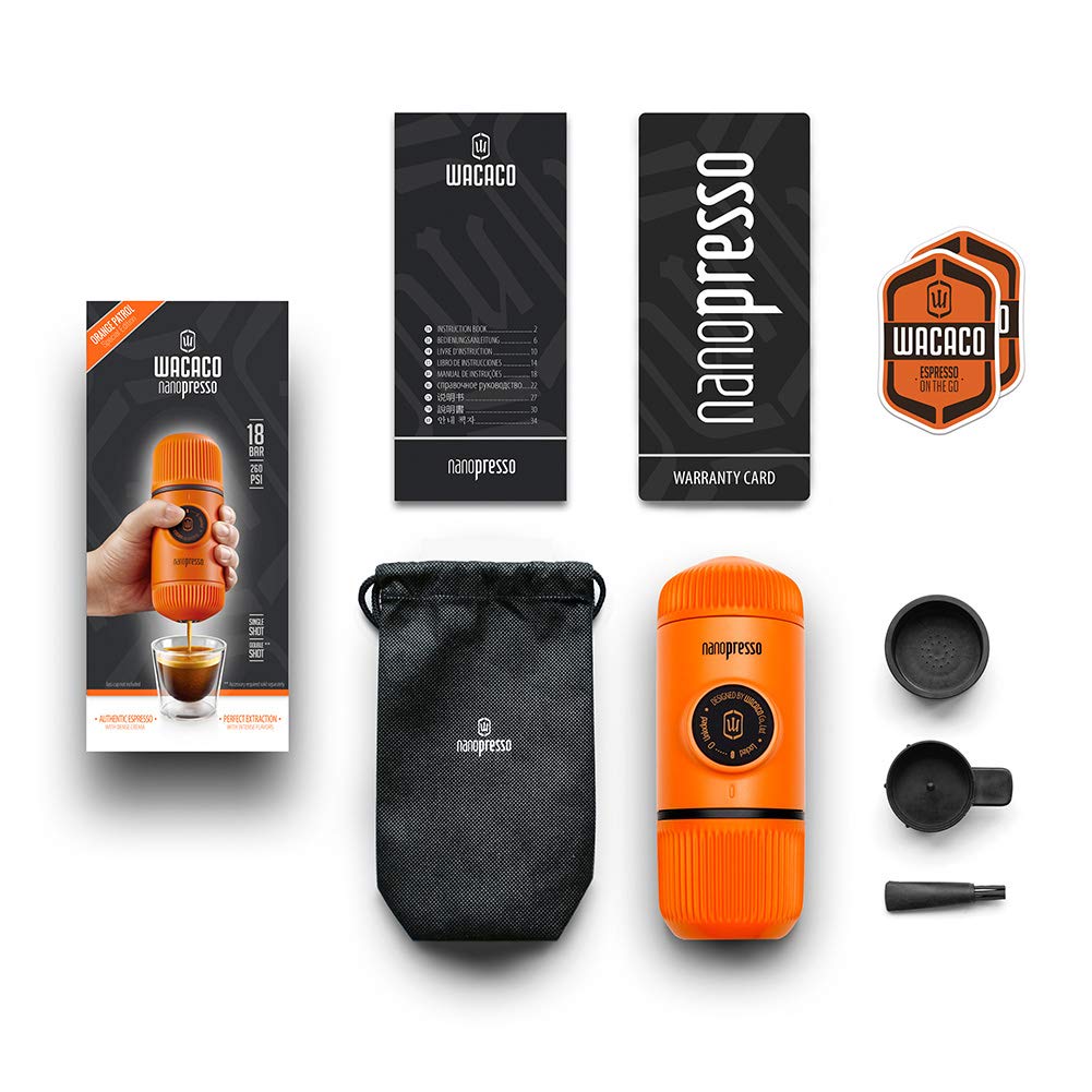 Authentic WACACO Nanopresso Portable Espresso Upgraded Version of the Manual Maximum Pressure of 18 Compatible with Ground Extra Mini Travel Coffee