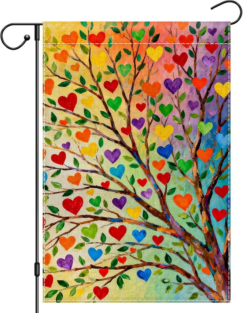 LUFARO Rainbow Tree Garden ag 12x18 Double Sided, Pride Garden ags for Home House Decor, Heart Gay Lesbian LGBT Pansexua LLX