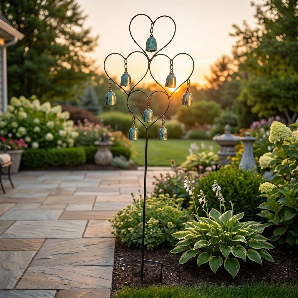 Rustic Wind Chime Ground Plug Heart-Shaped Yard Ornament Garden Decoration Outdoor Decoration