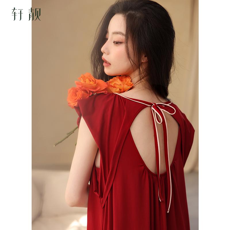 Xuanliang 2026 new women's summer Modal cotton sleeveless ultra long skirt sexy sleepwear red home outfit