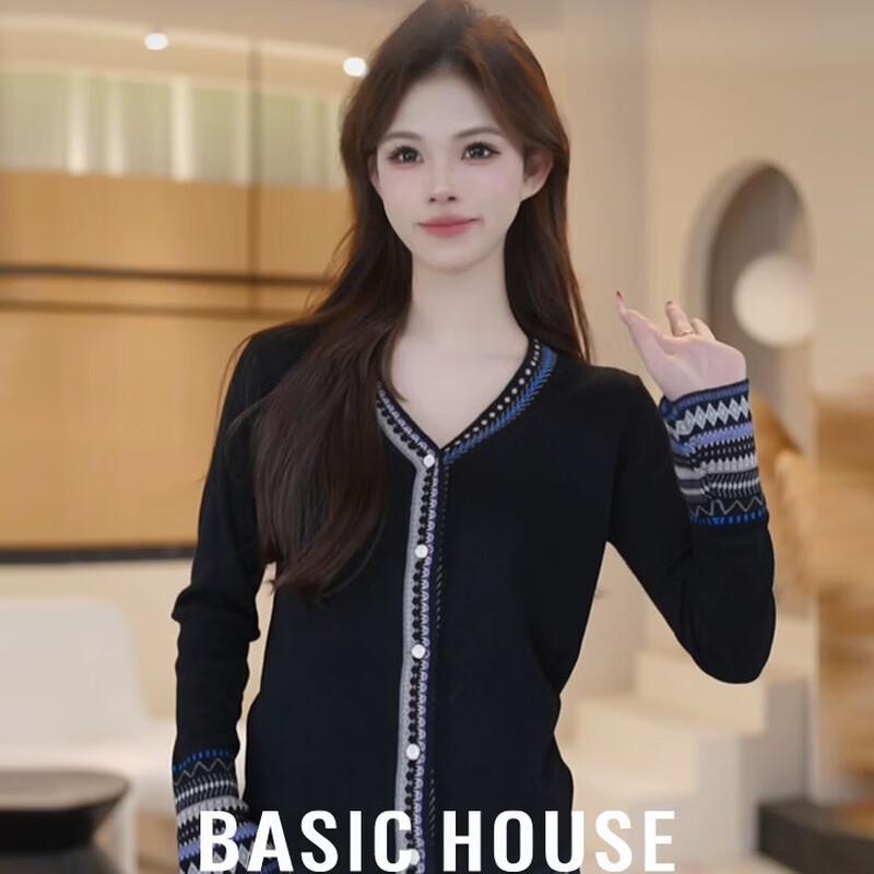 Базовый женский вязаный кардиган Basic House с V-образным вырезом и жаккардовым узором