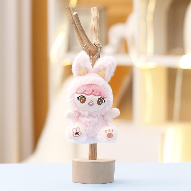 Three Baby Plush Rabbit Keychain Pendant With Embroidery Design Gift For