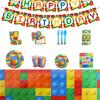 Building Block Birthday Party Supplies Disposable Tableware Paper Plates Paper Cups Paper Towels Girl Birthday Party Decoration Environmental