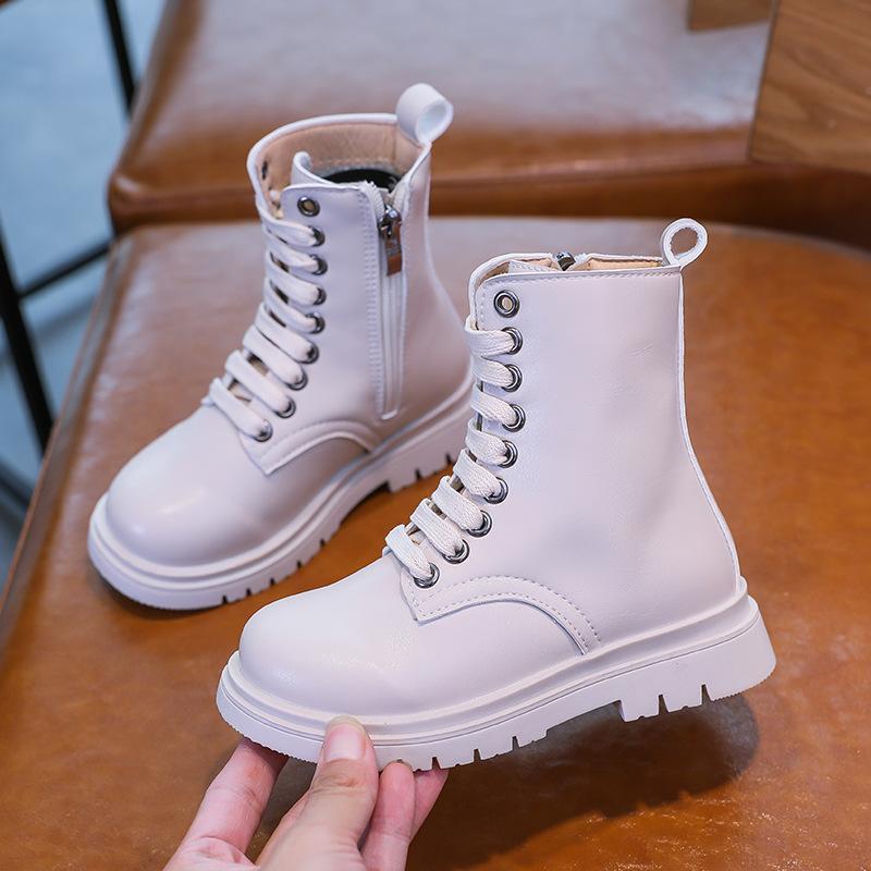 Детские однотонные ботинки для девочек, детские модные зимние нескользящие корейские ботильоны на толстой подошве для мальчиков с боковой молнией из искусственной кожи