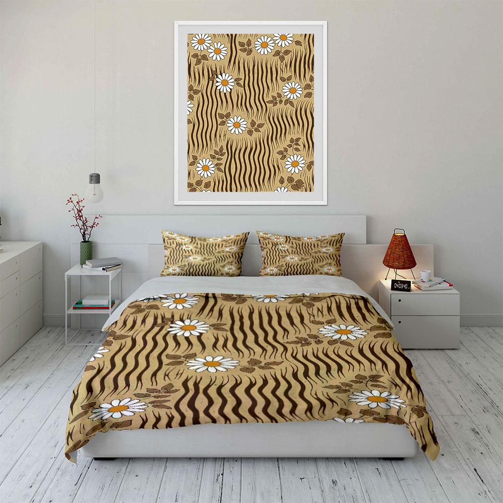 Daisies and brown stripes. Bedding sets Duvet cover sets Duvet covers Pillowcases(1 * Duvet Cover 2 * Pillowcases without duvet insert)