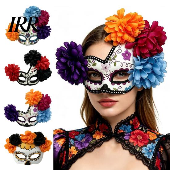 Breathable Masque for Cosplay Halloween Masquerade Masque, Flower Skull Mexican Day of The Dead Adjustable Men Eye Cushion Costume, Fancy Dress, Party