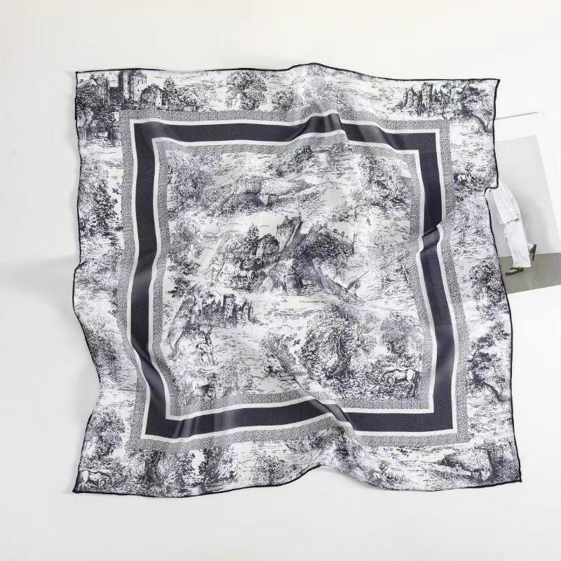 Spring and Summer New 100% Mulberry Silk Georgette Silk Scarf Women's Retro Lazy Chinese Square Scarf Premium Scarf Accessories