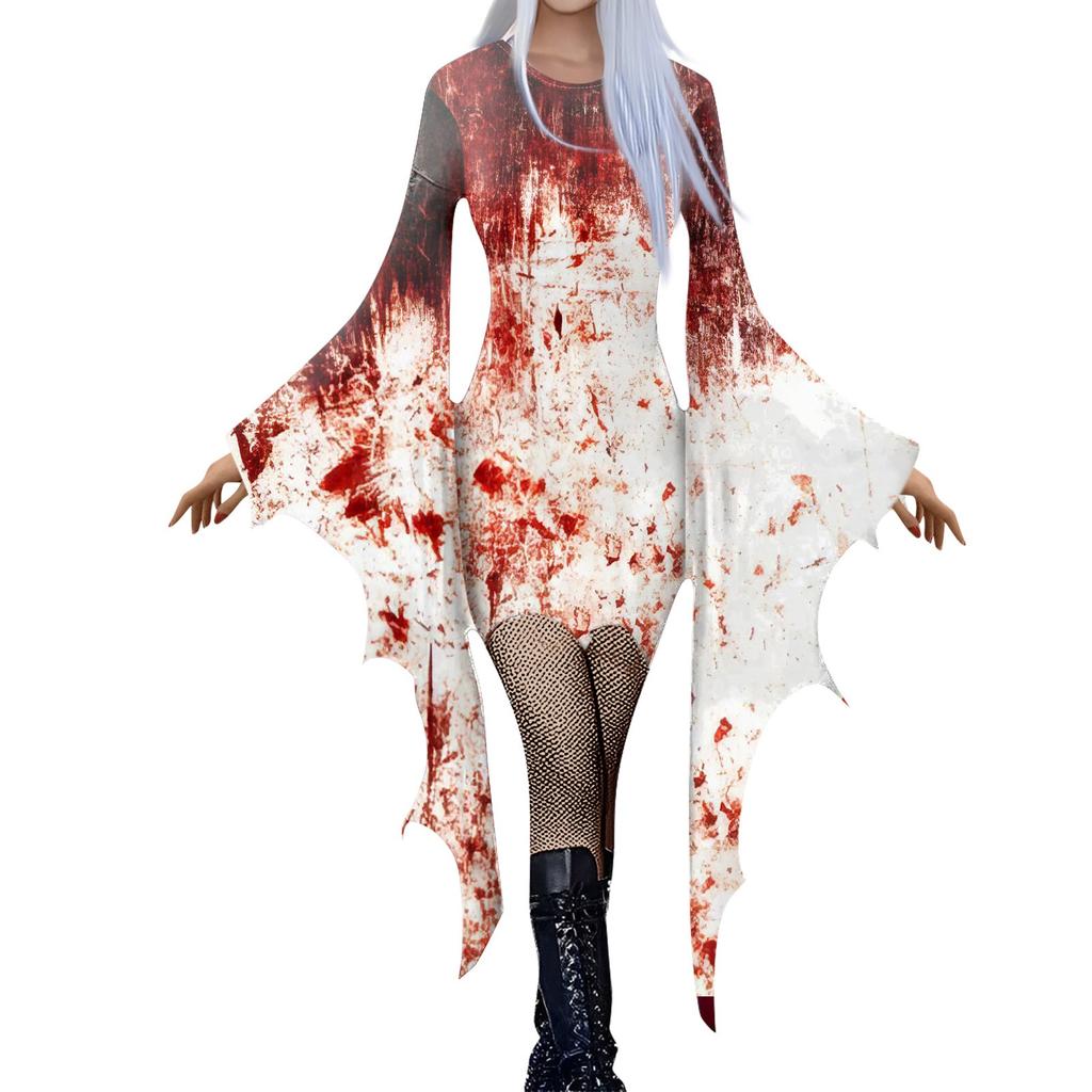 Женская мода готический панк летучая мышь рукава Хэллоуин принт нестандартное вечернее платье