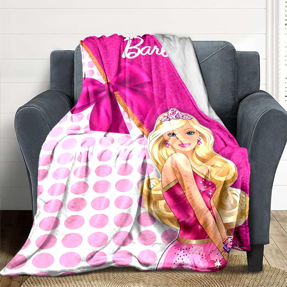 1 шт. Плед с розовым бантом Barbie, Полиэфирное волокно, Всесезонный комфорт для дивана, кровати, офиса, автомобиля, кемпинга. Идеальное украшение для дома и подарок, Комфорт в офисе