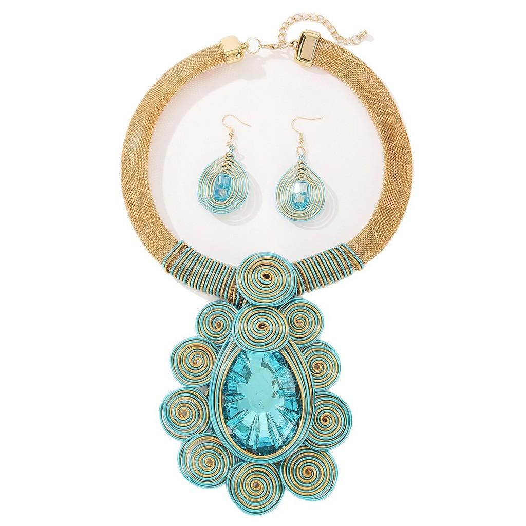 Бохо Набор Украшений Весна 2025 С Позолоченным Хрустальным Подвесом И Художественными Серьгами-Каффами Для Женщин