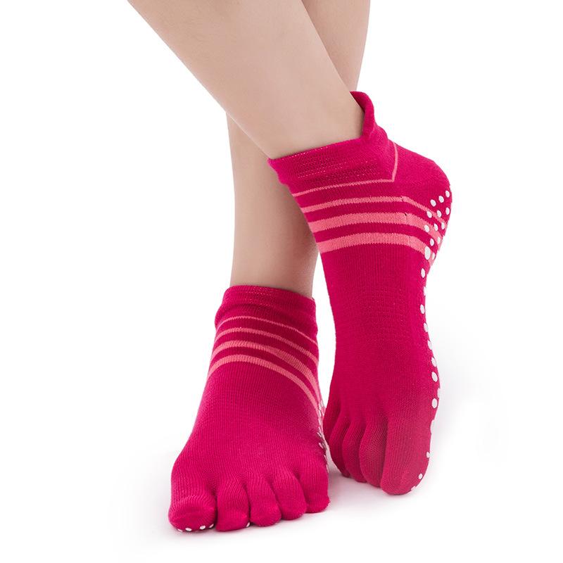 Double Heel Striped Five-Finger Socks Yoga Socks Women'S Cotton Professional Non-Slip Pilates Dance Open-Toe Socks