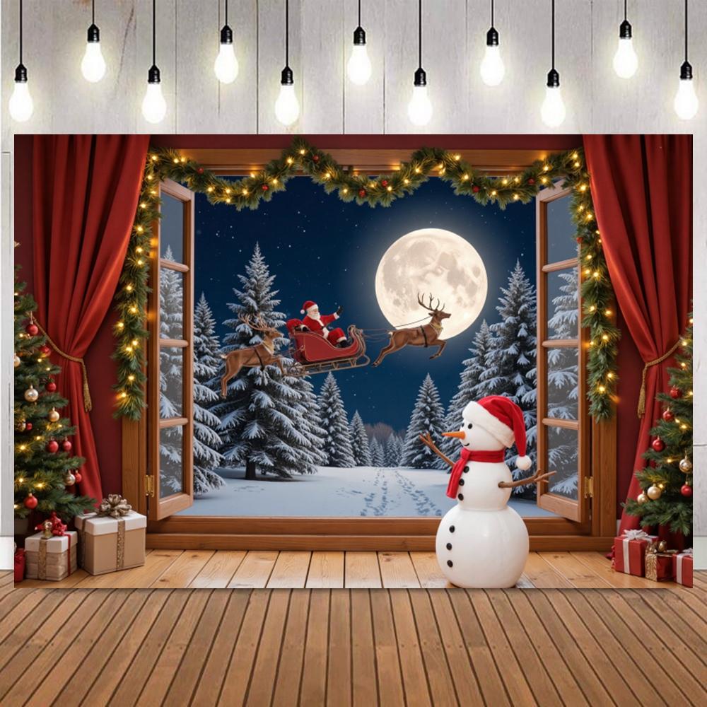 Christmas Photography Backdrop Xmas Tree Fireplace Wreath Stocking Black Winter Holiday Party Decor Banner Photo Backgrounds