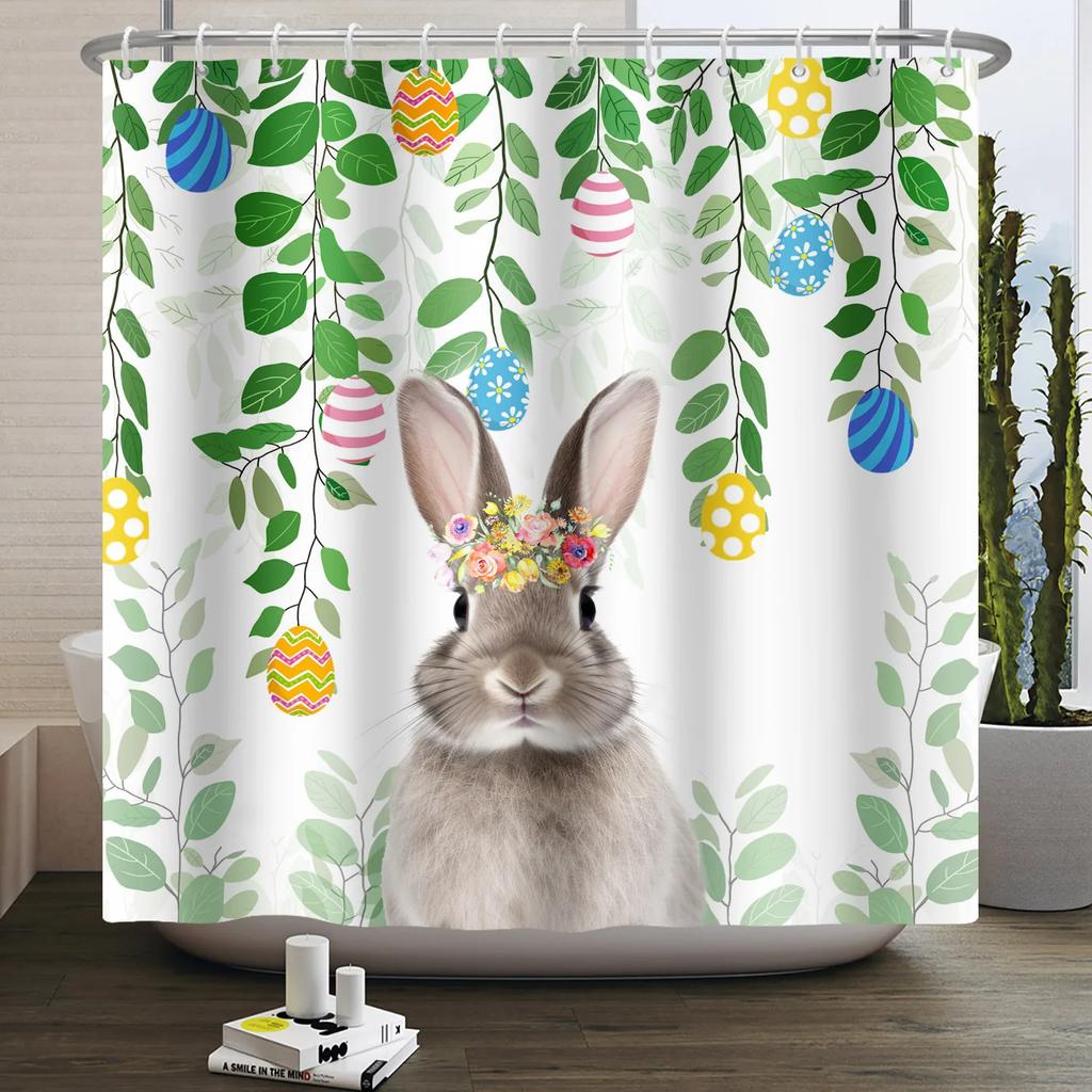 Весенняя Пасхальная Занавеска для душа Счастливый Кролик Кролик Яйца Цветочный Сад Цветочный Праздничный Водонепроницаемая Занавеска для душа для ванной комнаты с крючками