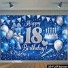 2D plane 18th birthday party backdrop fabric - blue  silver cake candles gift box hat decoration - durable polyester materialzyc