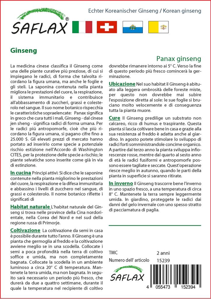 SAFLAX Garden in the Bag - Корейский женьшень - 10 семян - С субстратом в подходящем пакете-стойке - Женьшень Panax