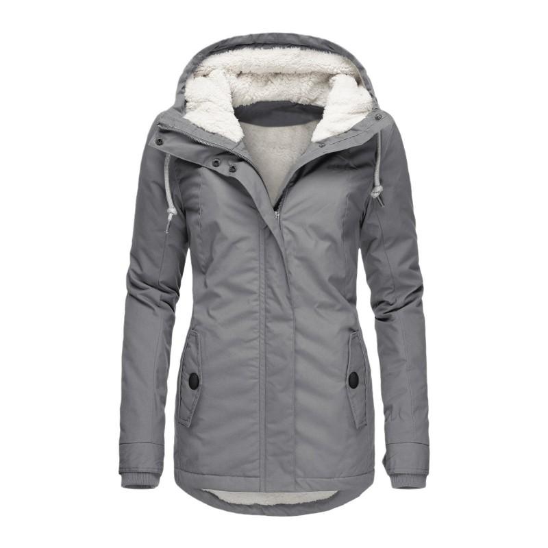 Womens Warm Cotton Puffer Coat With Hood Mid-Length Winter Jacket Solid Color Casual Style