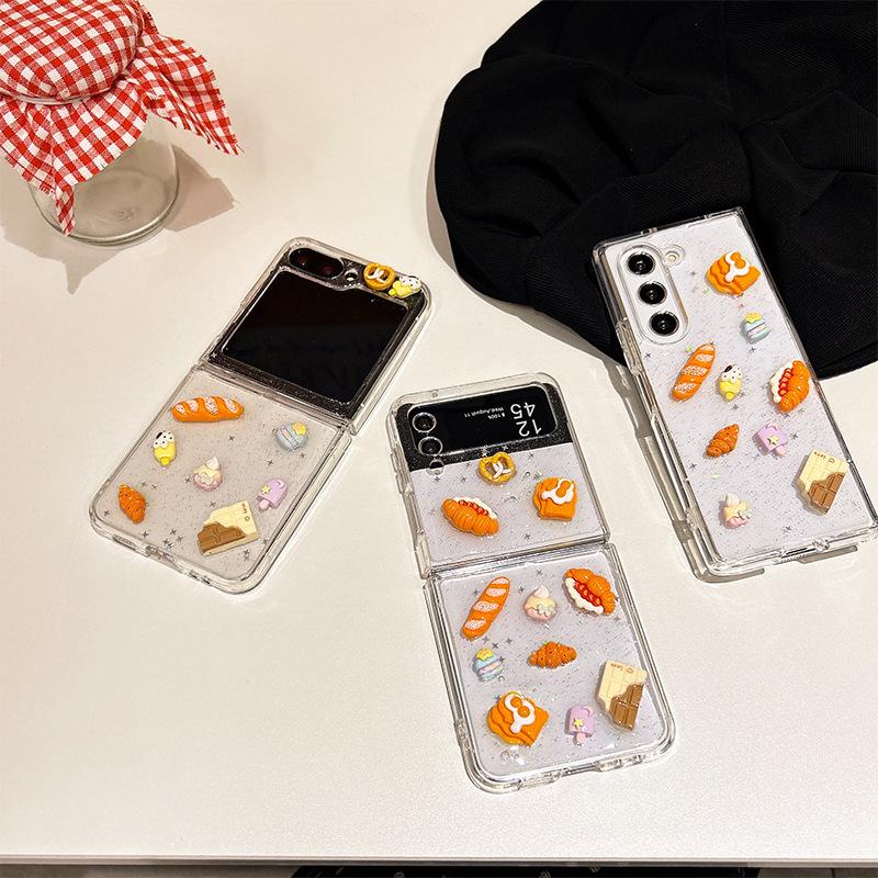 Glitter Glue Bread Mobile Phone Case for Samsung Zflip6 Clamshell Folding Screen Zfold5 Ice Cream