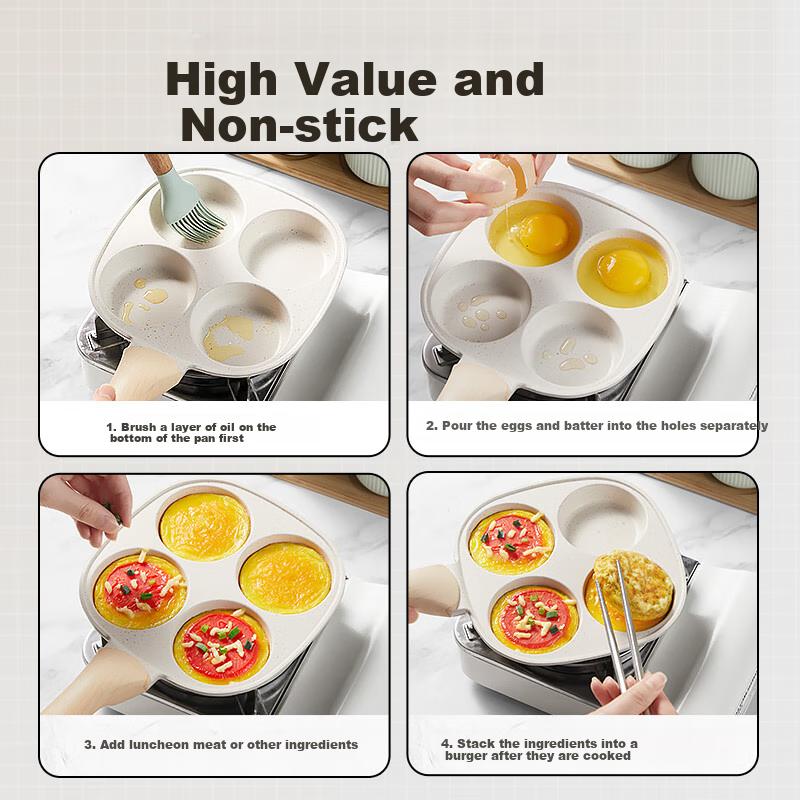 COOKER KING Breakfast Pan, Pancake Maker, Egg Frying Pan, Burger Pan, Four-Hole Breakfast Griddle, 18cm