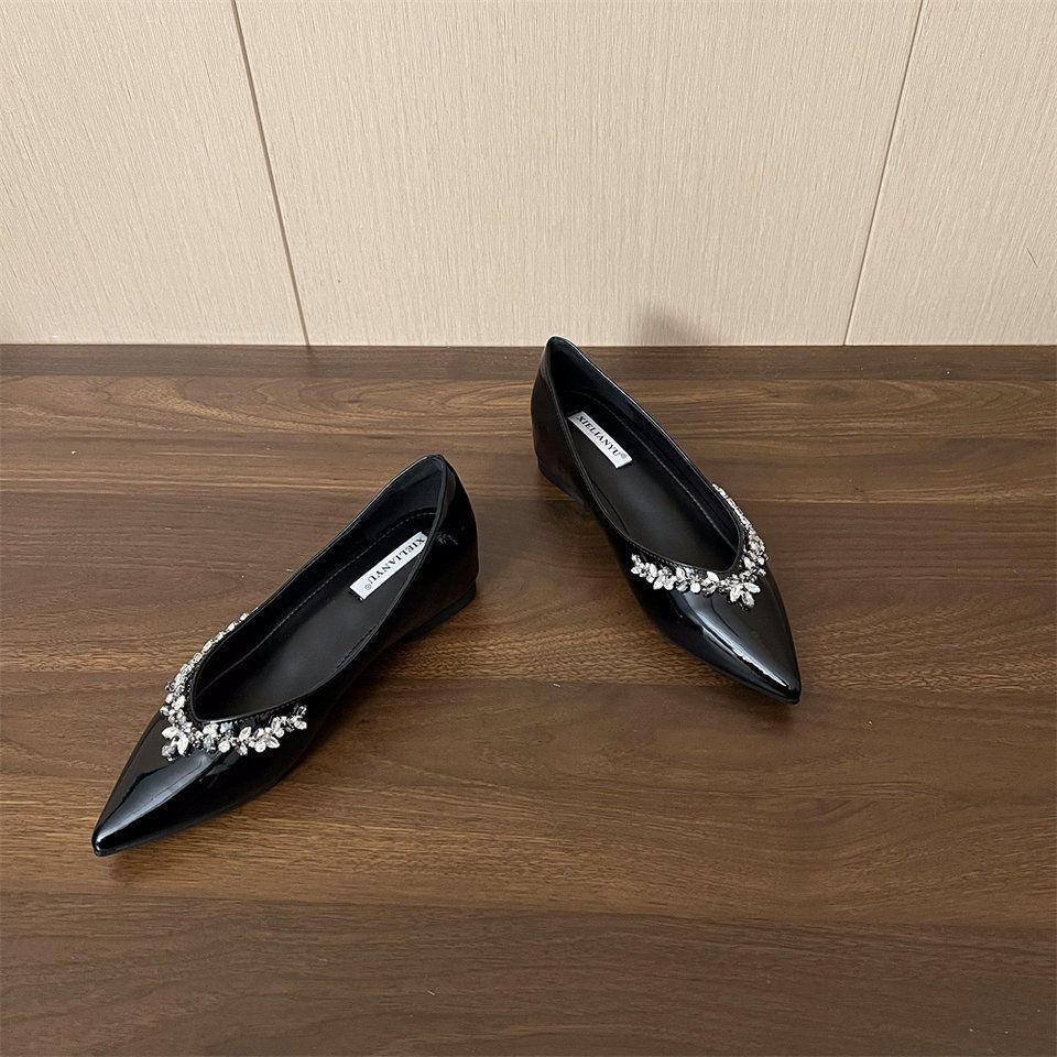 Черные универсальные туфли-лодочки с острым носом, на мягкой подошве со стразами и внутренней платформой, увеличивающей высоту, женские осенние новинки 2025 года