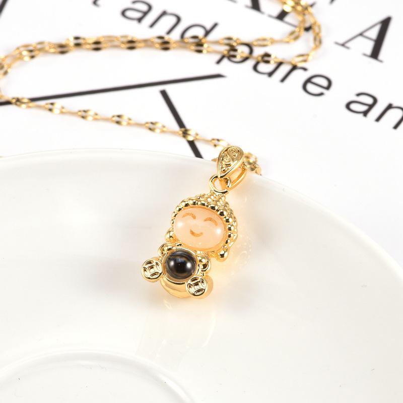 Подвеска Сяомэн Будда Проекционное Ожерелье Женское Милое Нефритовое Лицо Золотой Будда Продвинутое Ожерелье Подвеска