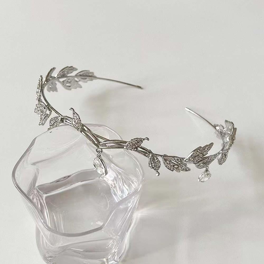 Elegant Crystal Forehead Accessory Leaf Design Bride Shiny Hair Hoop Elf Rhinestone Headband Party