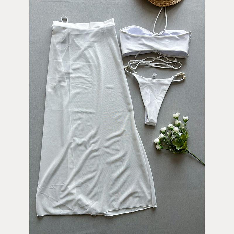 Новый сексуальный женский бикини-жилет с бретельками через шею, на шнуровке, с высокой талией, комплект женских летних пляжных нарядов, купальник из трех частей