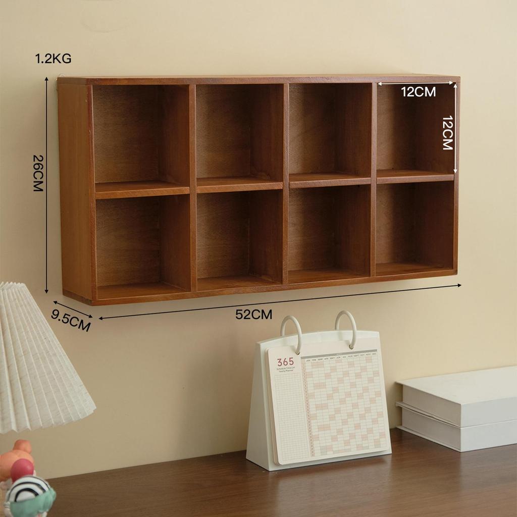 Wooden Display Shelf 8 Grids for Cups Collectible Figurines