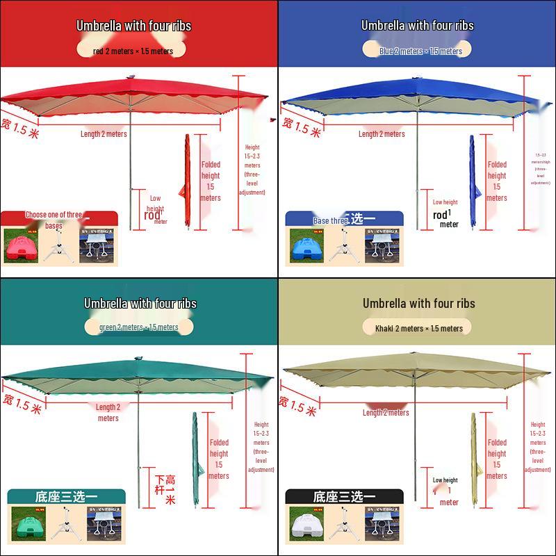 Large Rectangular Folding Patio Umbrella with Canopy Sun Protection