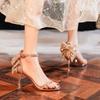 Luxurious Rhinestone Bow Sequin High Heel Sandals Thin Heel Silver Champagne Banquet Wedding Shoes for Women Pumps