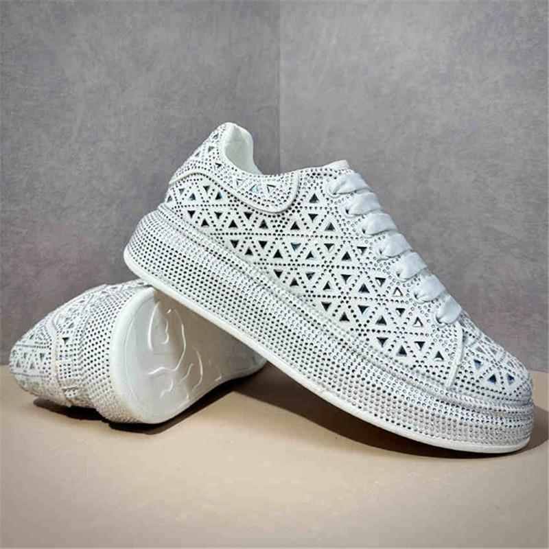 Fashion Luxury New Designer Men's White Black Charm Rhinestone Platform Causal Shoes Flats Male Hip-hop Walking Sneakers Zapatos Hombre