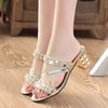 Summer Women Shoes Squre Heel Sandals Peep Toe Ladies Shoes Brand High Heel Sandals Gold Heels 7cm Big Size ZH2971