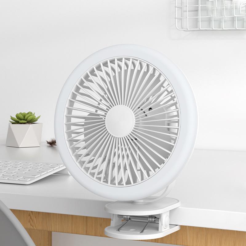 USB Rechargeable Clip-On Fan with Night Light and Remote Control for Camping, Bedroom, or Dorm